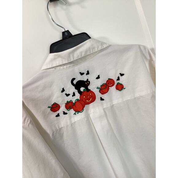 Vintage Karen Scott Women's Halloween Embroidered Button Down Shirt White‎ Small - Picture 8 of 12